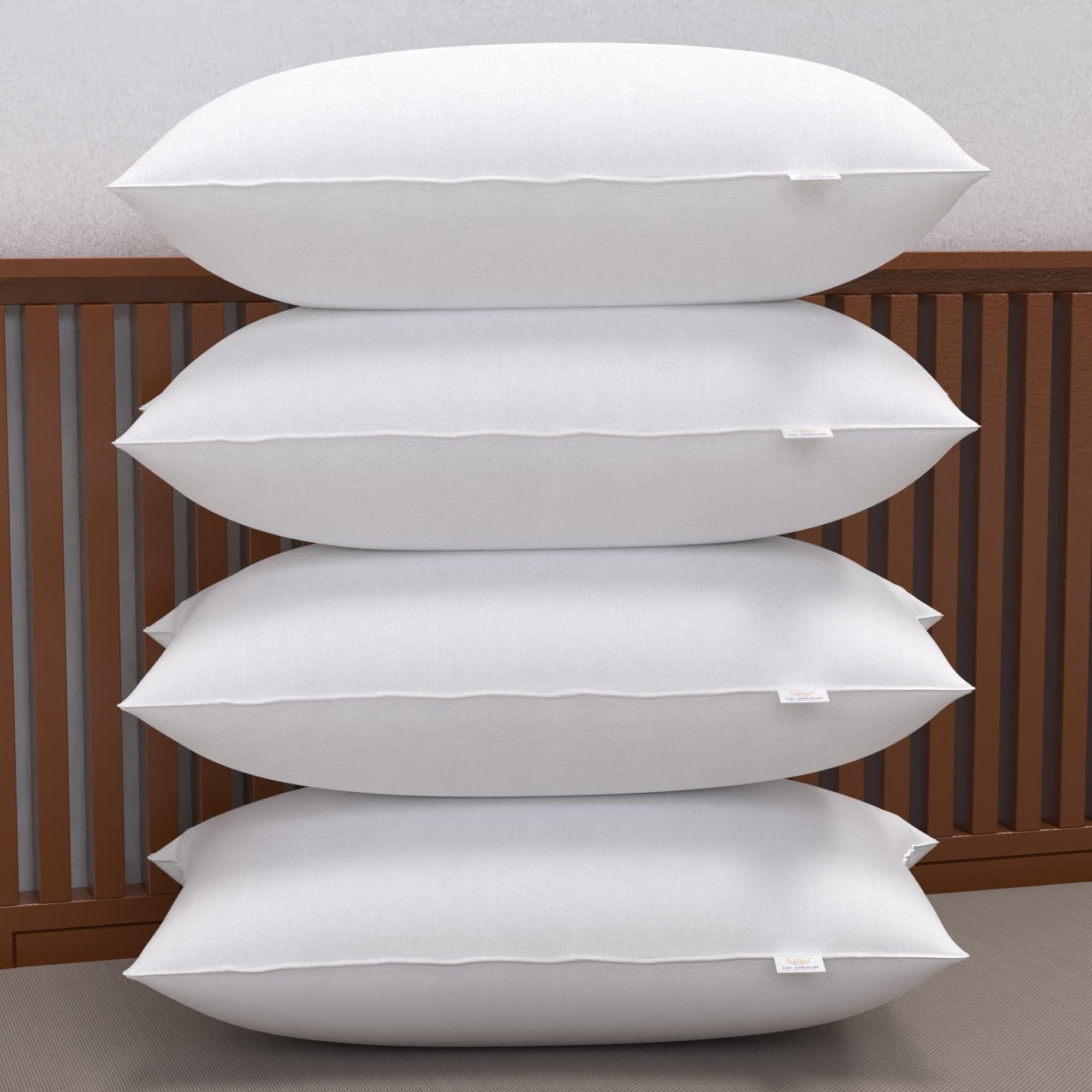 MY ARMOR Microfiber Bed Pillows Set of 4 for Sleeping with Removable Zipper Cover, 26x17 Inches, White