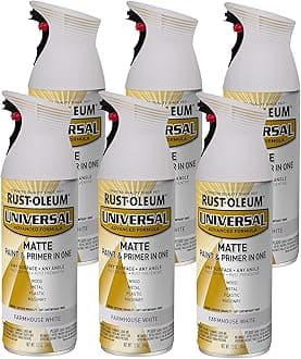 Rust-Oleum 376725-6PK Universal All Surface Spray Paint, 12 oz, Matte Farmhouse White, 6 Pack