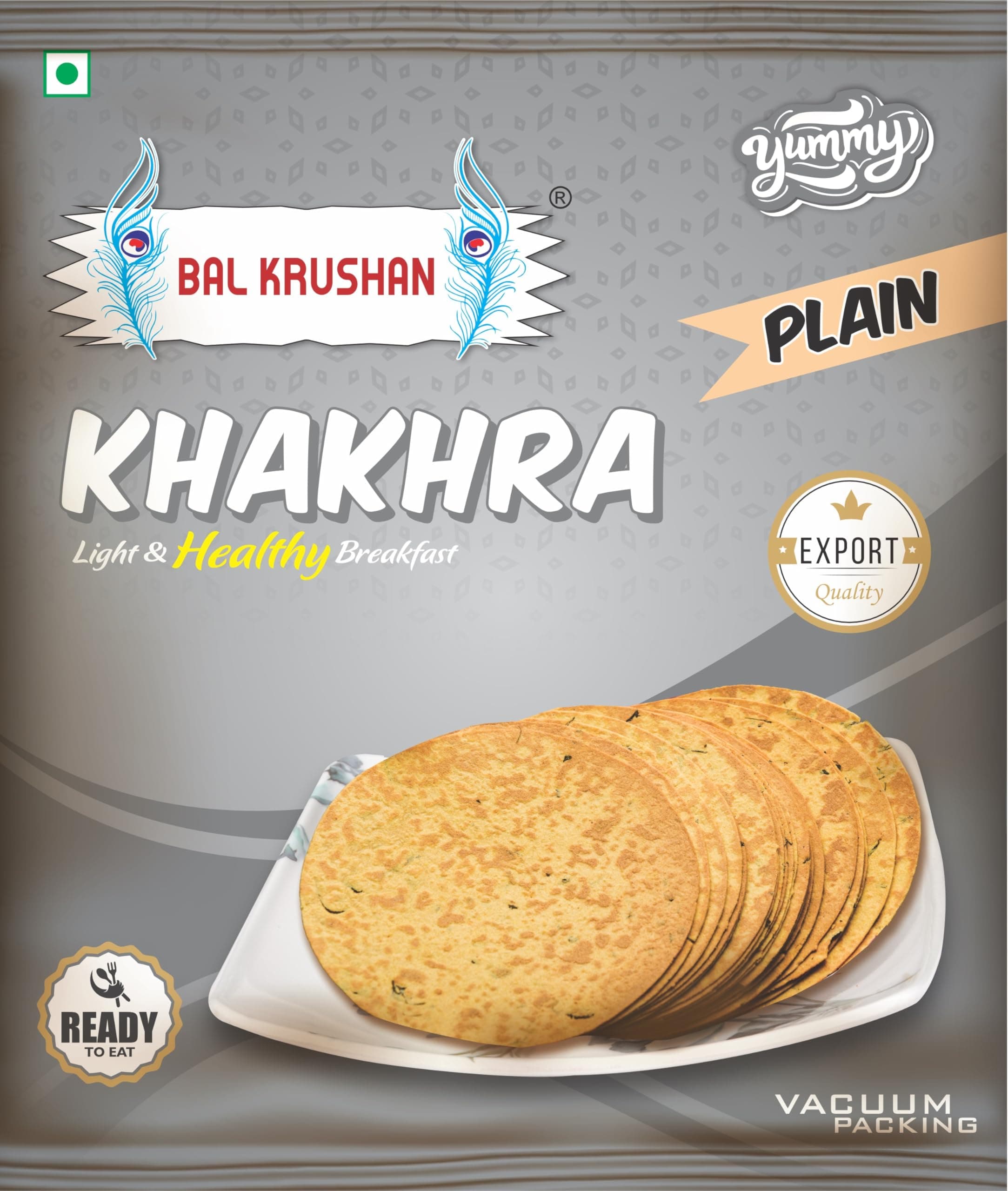 Bal Krushan Plain Khakhra Pack of 2 400 Gram | Authentic, Crispy, and Healthy Indian Snack | Made with Premium Wheat Flour | Low-Calorie and No Preservatives | Traditional Gujarati Snack