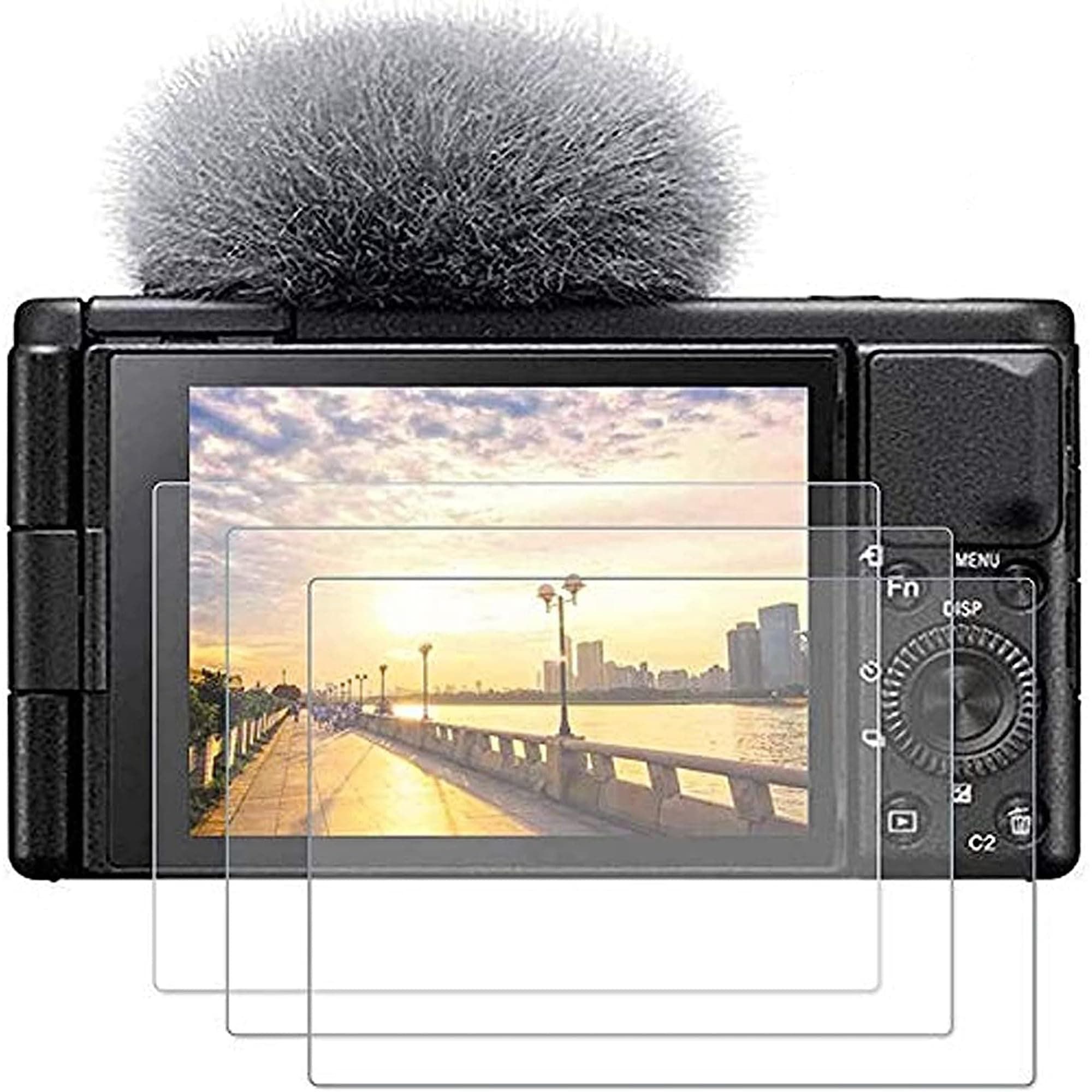 PCTC 3 Packs Tempered Glass Screen Protector Compatible with Sony ZV-E10 ZV-1 ZV-1M2 ZV1M2 ZVE10 ZV1 ZV-1F ZV1F Cover,0.3mm 9H Hardness Tempered Glass Flim Against[Not Fit for ZV-E10II]