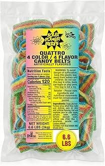 Sour Power Quattro Rainbow Candy Belts, 6.6 lb Bulk Bag, Vegan Four Flavor Sour Candy Since 1985, Soft Chewy Sweet Tart, Non-GMO Gelatin Free