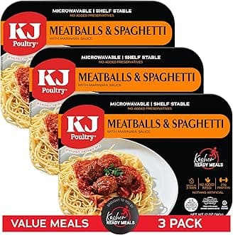 Kosher Ready Meals - Spaghetti & Meatballs, MRE Meals Ready to Eat (3 Pack) Prepared Entree Fully Cooked, Shelf Stable Microwave Dinner Travel, Military, Camping, Emergency Survival