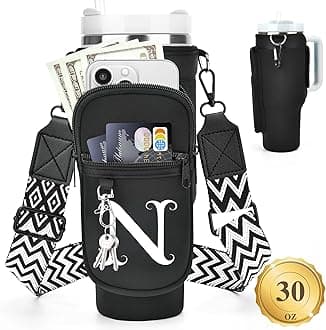 LOKASS Water Bottle Holder with Strap for Stanley Cup 30 oz Tumbler with Handle, Personalized Initial Stanley Cup Accessories, Christmas Gifts Water Bottle Carrier Bag for Women Men girls