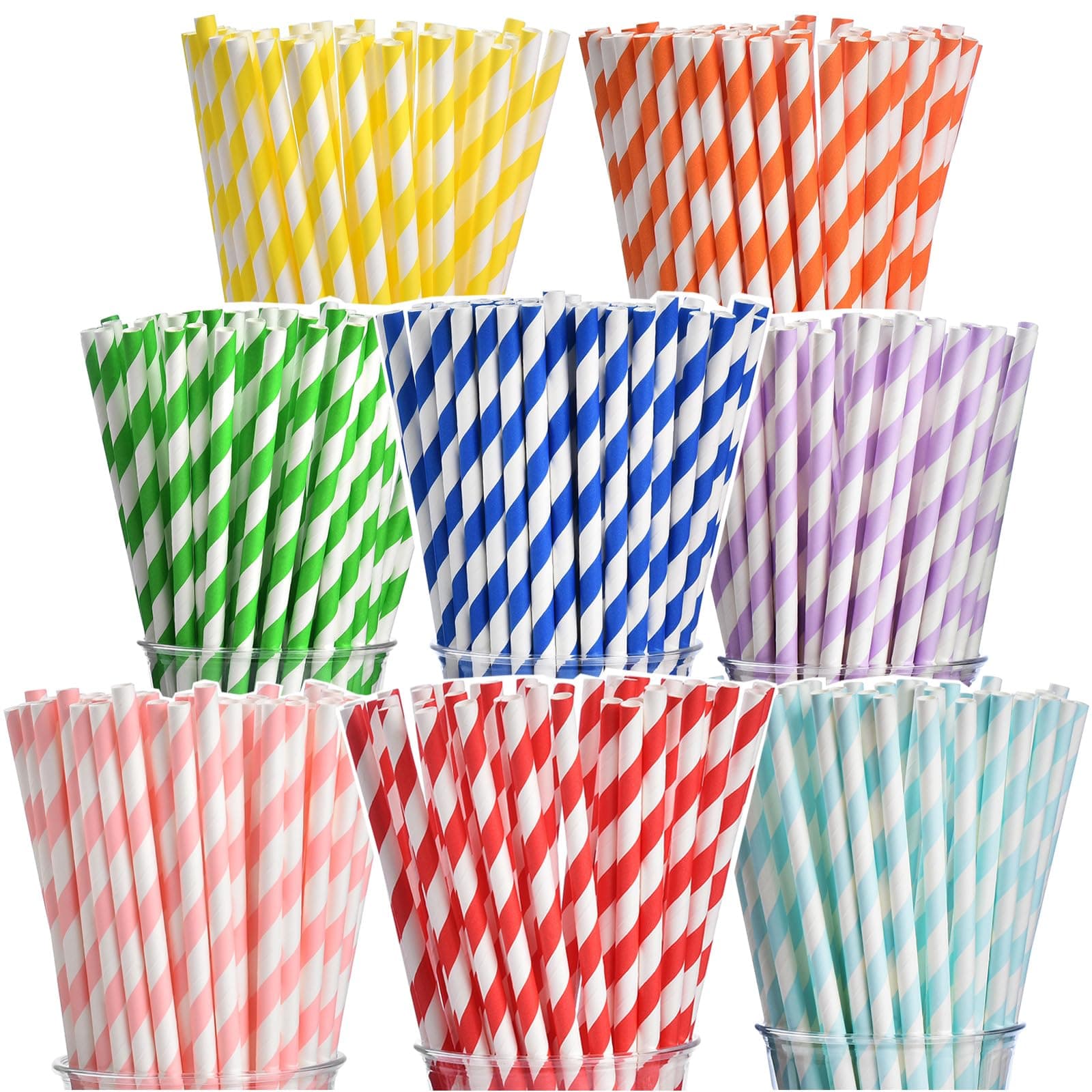200 Biodegradable Striped Paper Straws