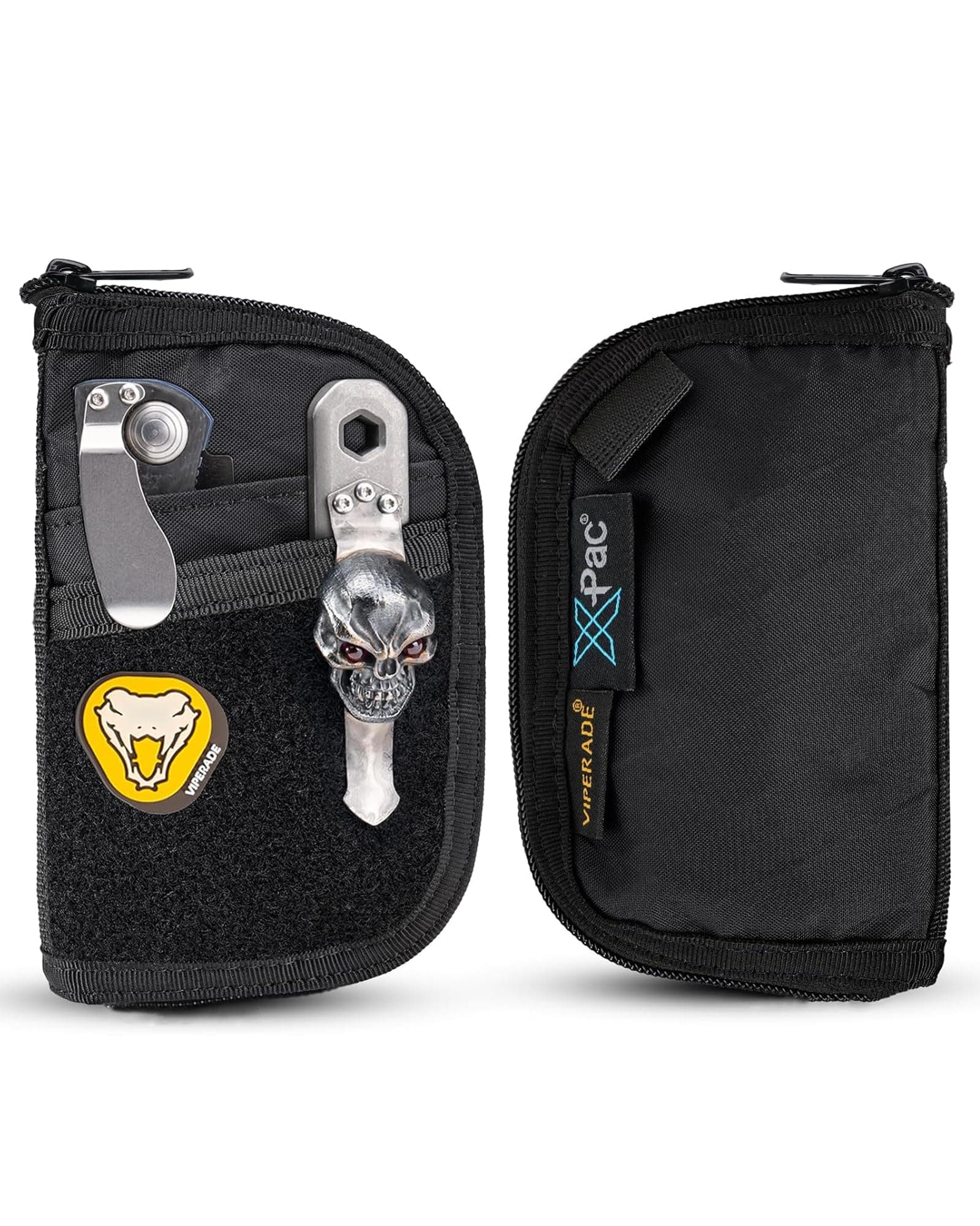VIPERADE VE10 EDC Pouch Small Pocket Tool Pouch with 10 Compartments, Men's Pocket Organizer for Multitools, EDC Organizer with Patches Area for DIY (X-pac Black)