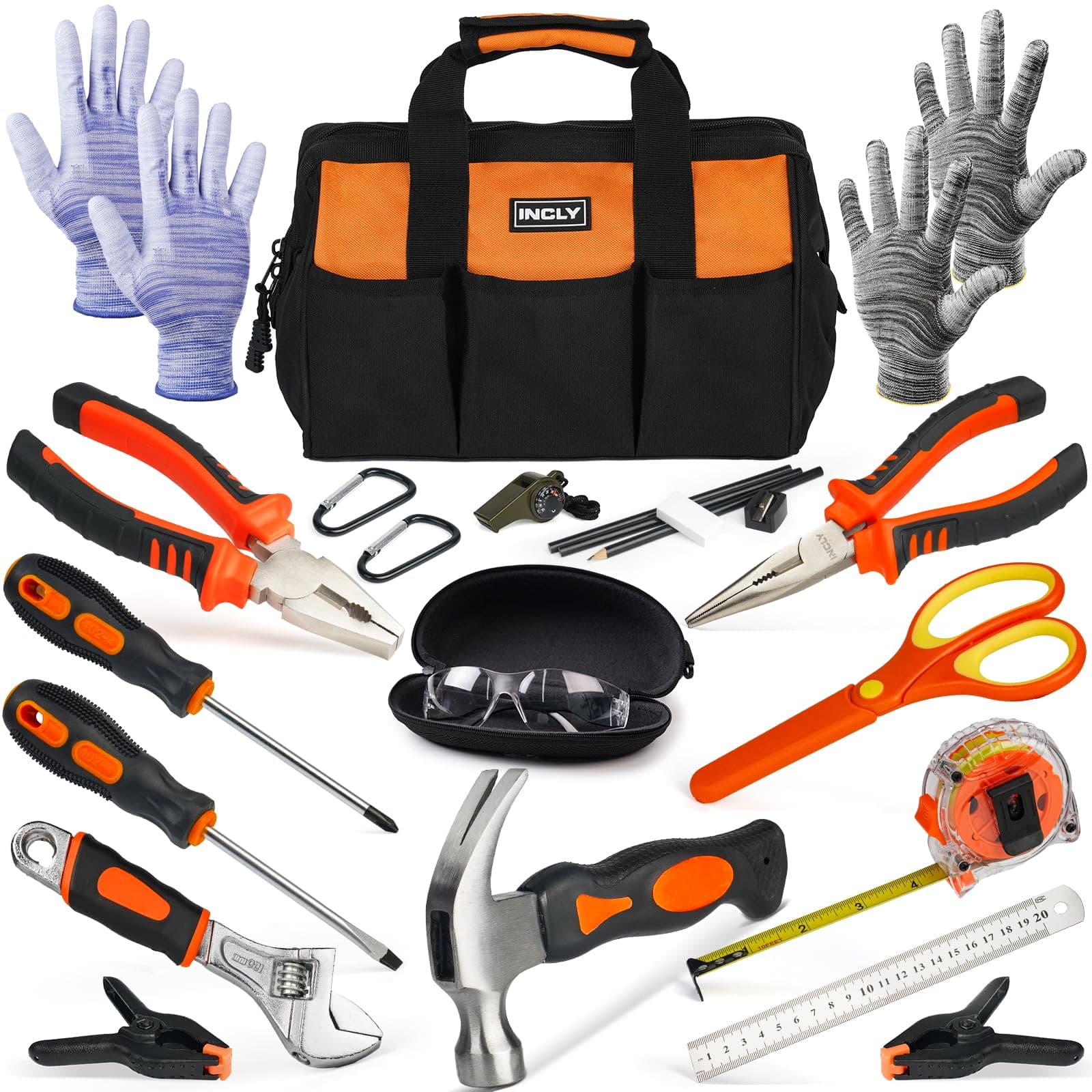 24 PCS Kids Real Tool Set with Tool Bag, Boys Small Real Hand Tools Kit, Children Construction Learning Tools Hammer Screwdriver for Home DIY Building and Woodworking