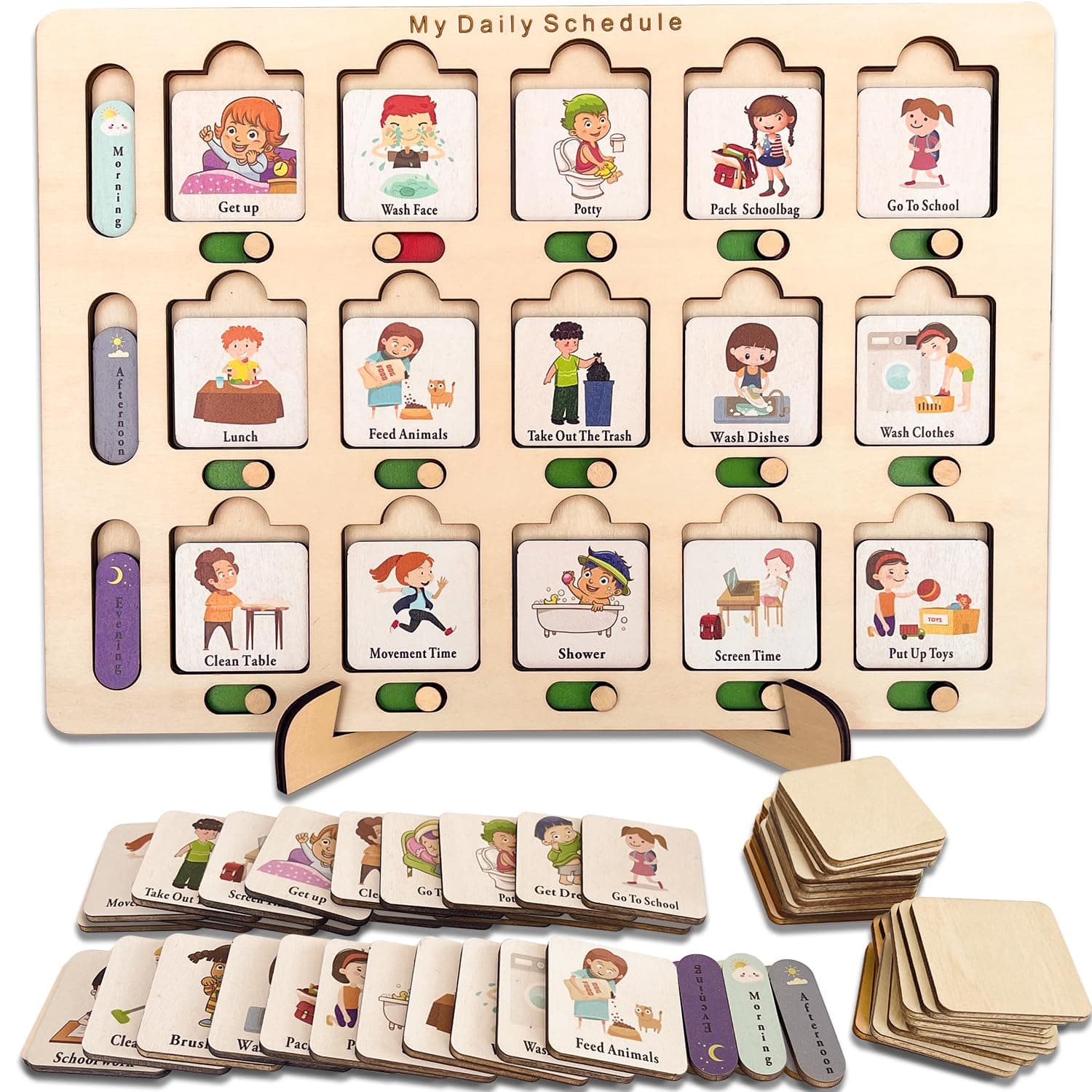 Wooden Visual Schedule for Kids Chore Chart Morning Bedtime Routine Chart for Toddlers Kids Daily Routine Chart Visual Schedule for Kids with Autism Daily Schedule Board for Home School Classroom