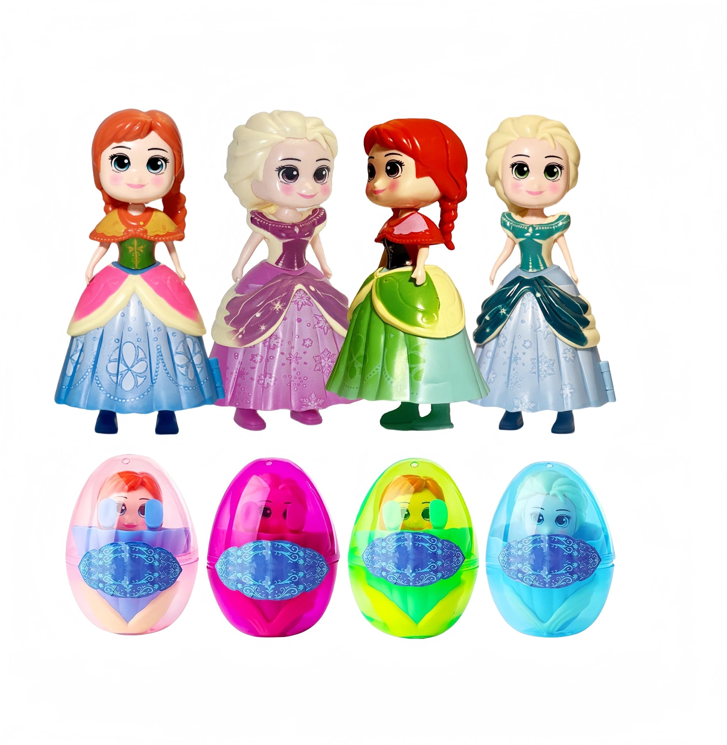 4 Pack Jumbo Princess Eggs Deformation Prefilled Easter Eggs Toys with Toys Inside for Kids Girls Easter Gifts Easter Basket Stuffers Fillers