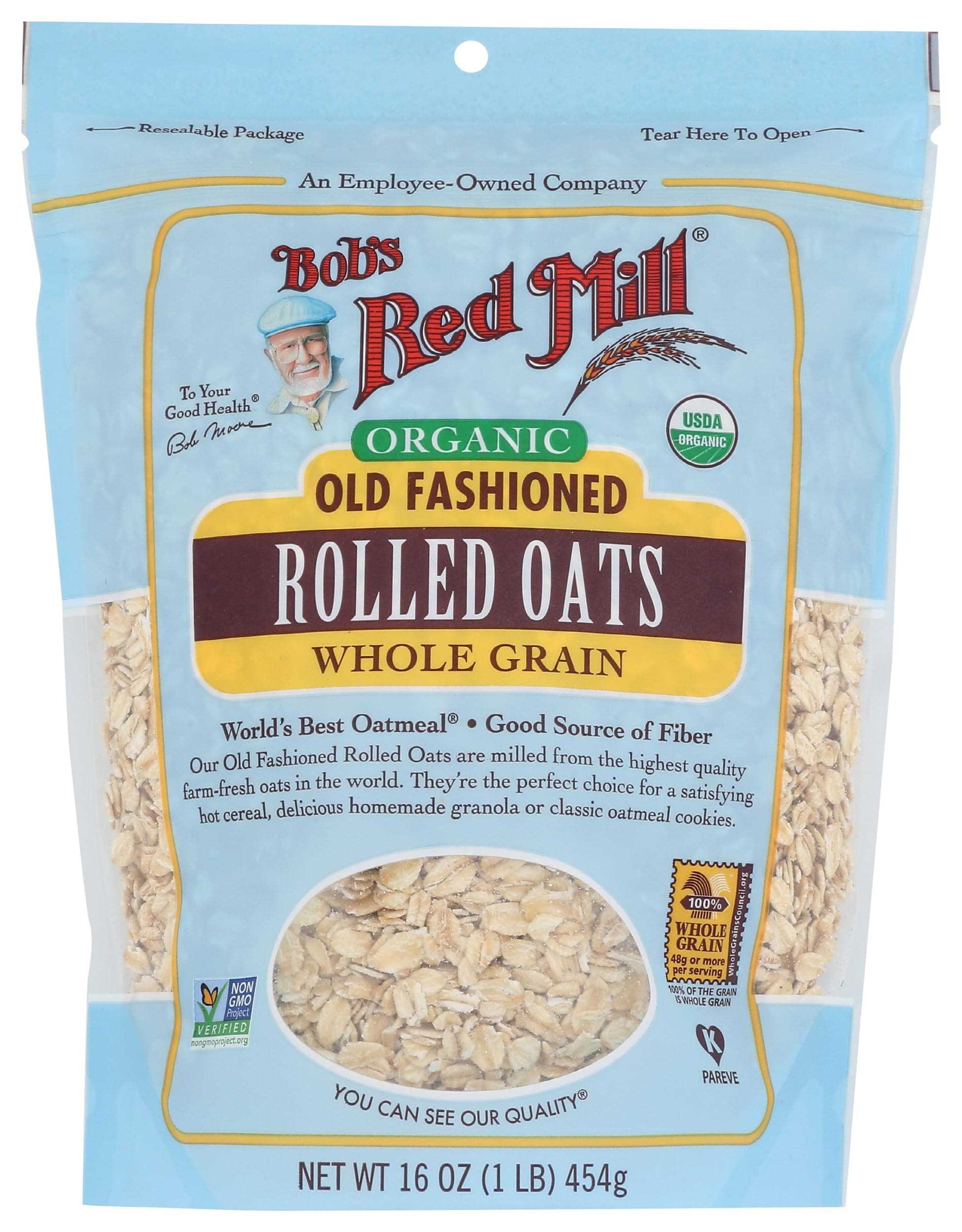 Bob's Red Mill Organic Old Fashioned Rolled Oats, 16oz (Pack of 1) - Non GMO, Whole Grain, Vegan, Kosher