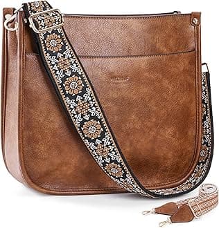 HKCLUF Crossbody Bags for Women,Designer Vegan Leather Hobo Handbags,With 2 Adjustable Leopard Guitar Strap Shoulder Bucket Crossbody Purse(Brown)