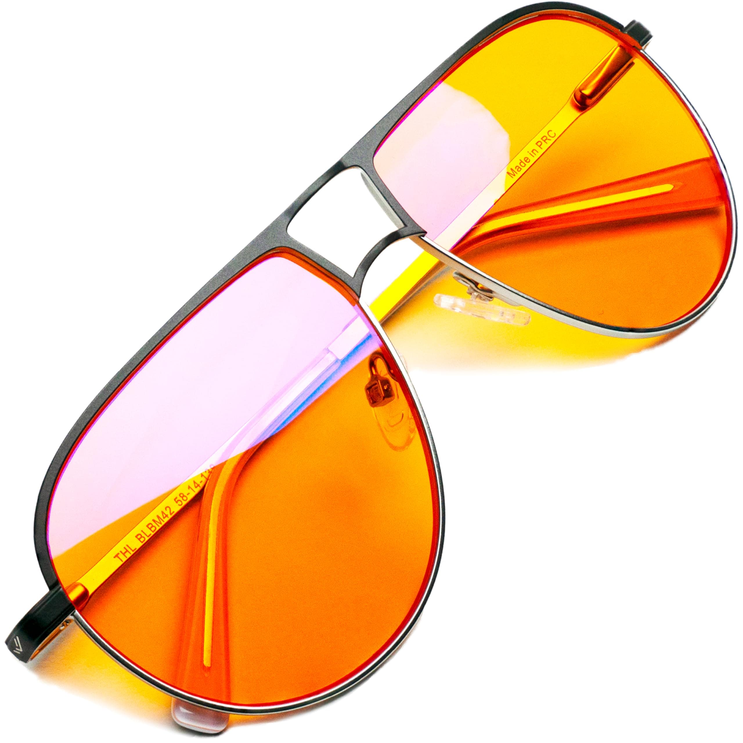 Orange Aviator Blue Light Blocking Glasses for Better Sleep - 97% Premium Metal Classic Aviators Computer Migraine Glasses for Women & Men - Amber Gaming Glasses - Blue Light Blocker Anti Eye Strain