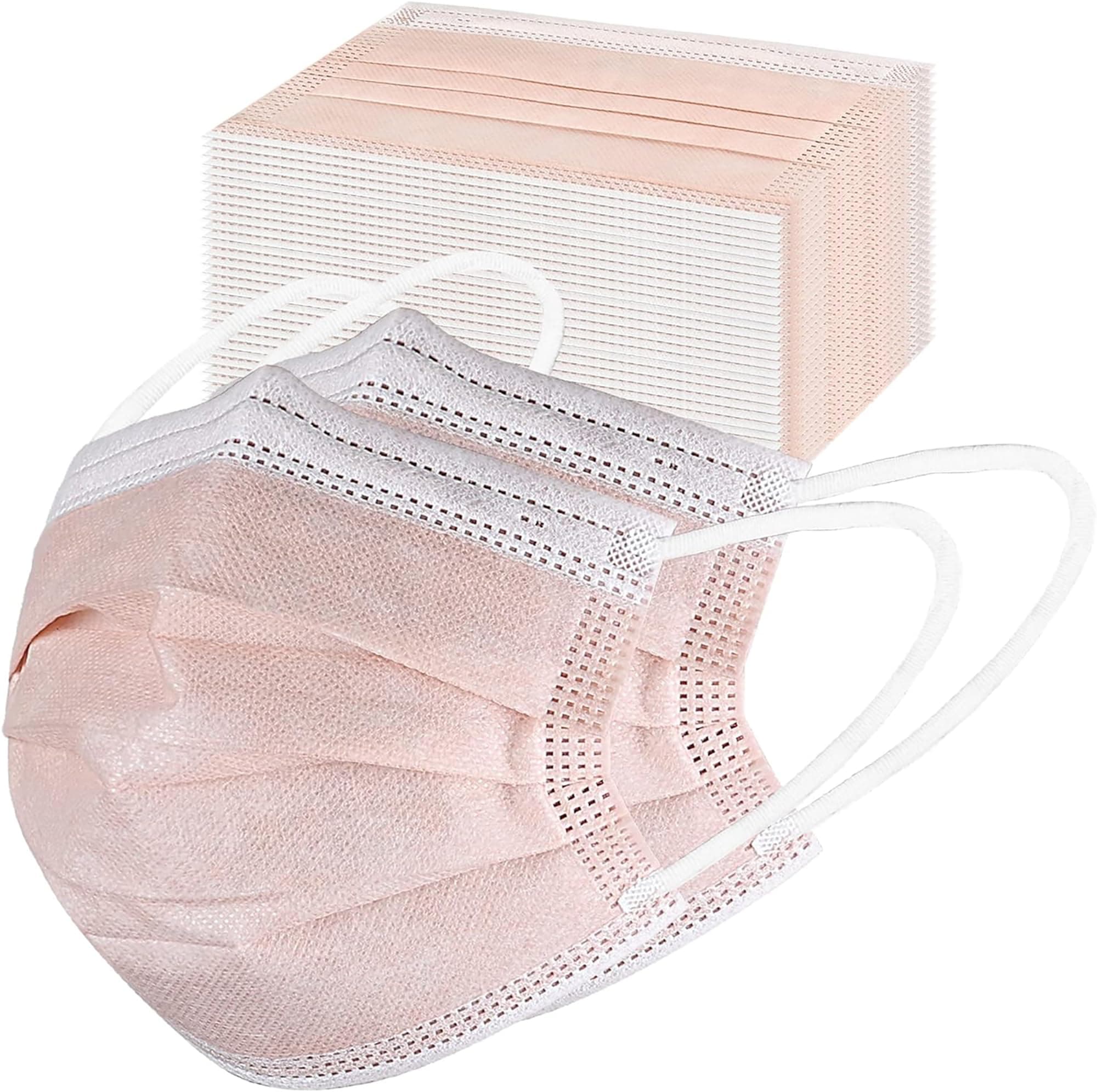 akgk Disposable Face Masks 100Pcs, 3 Layer Protective Face Mask Blush Pink Face Masks