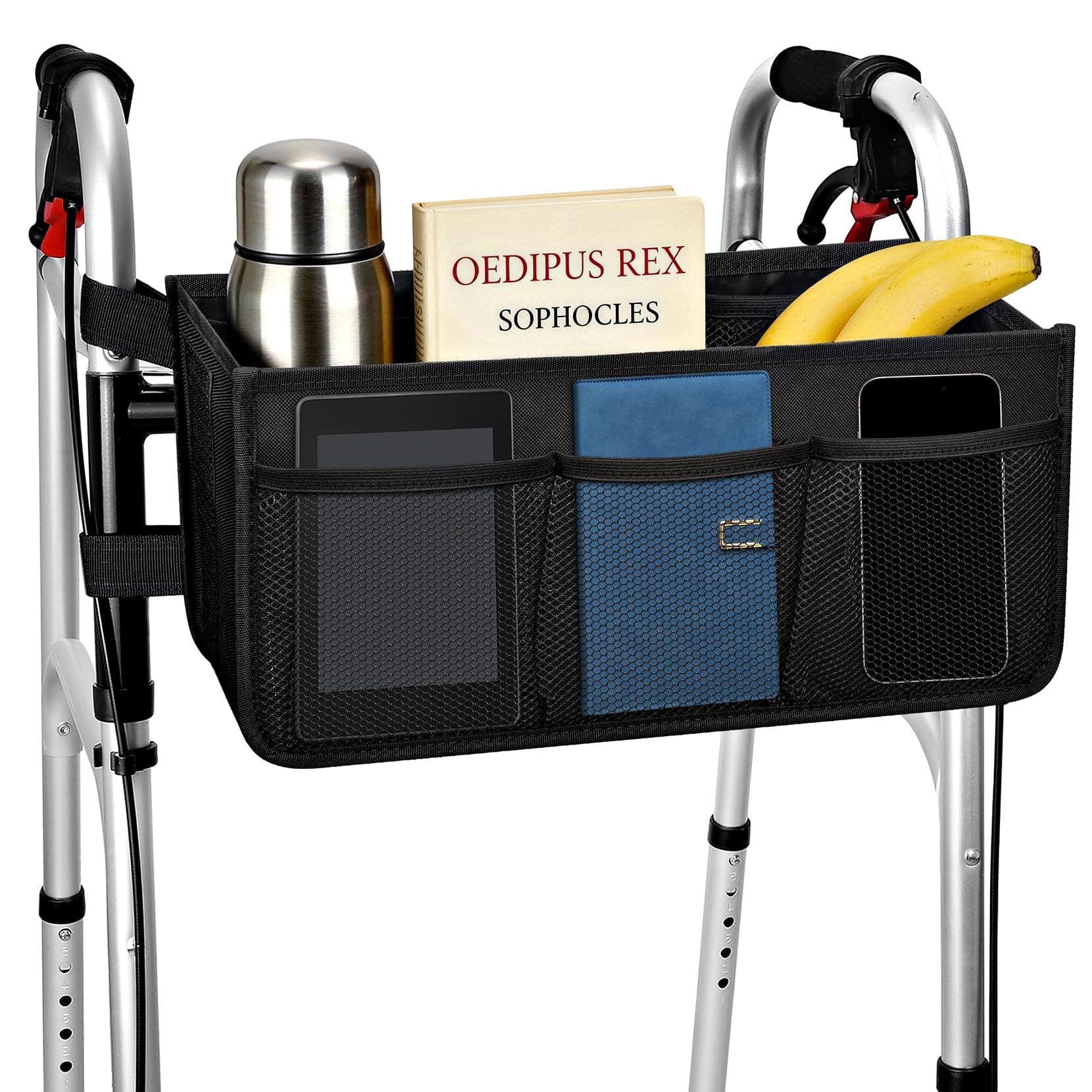 Dotday Upgrade Walker Basket Bag Water Cup Holder, Foldable Storage With Big Capacity & Never Tipping Over, Best Gift For Family - Black (Not Fit Rollator Walkers)