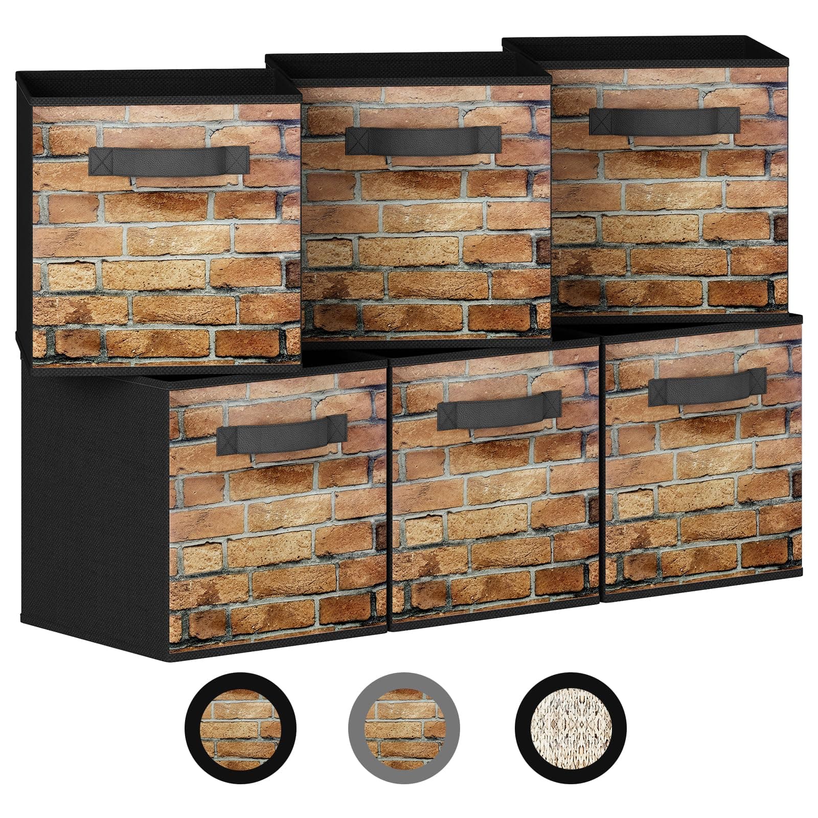 GILLAS 6 Pack Fabric Storage Cubes. 13 Inch Cube Storage Bins with Handle, Foldable Closet Organizers for Shelves, Storage Baskets for Shelves, Black, Large, Brick"