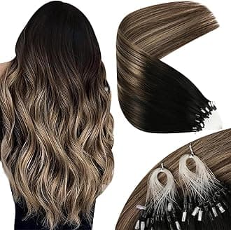 Sunny Hair 20 Inch Micro Ring Human Hair Extensions, Black Balayage Dark Brown Ombre Medium Ash Blonde, Micro Loop Hair, for Formal Occasions, Social Events, and Weddings, 55g