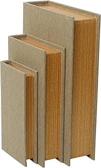 DECOR4SEASON Modern Linen and Wood Decorative Faux Book Boxes Set of 3-13",10",8" - Linen