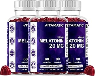 Vitamatic Melatonin 20 mg Gummies for Adults, 30 Servings - 60 Vegetarian Gummies - Non-Habit Forming Supplement