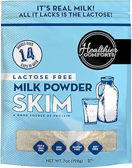 Healthier Comforts Lactose Free Skim Milk Powder | High Protein, Fat Free, Non-GMO, rBST Hormone Free, Kosher, Gluten Free, No Fillers | Baking, Coffee Creamer, Shakes| Makes 14 cups (7 oz) (7 oz)