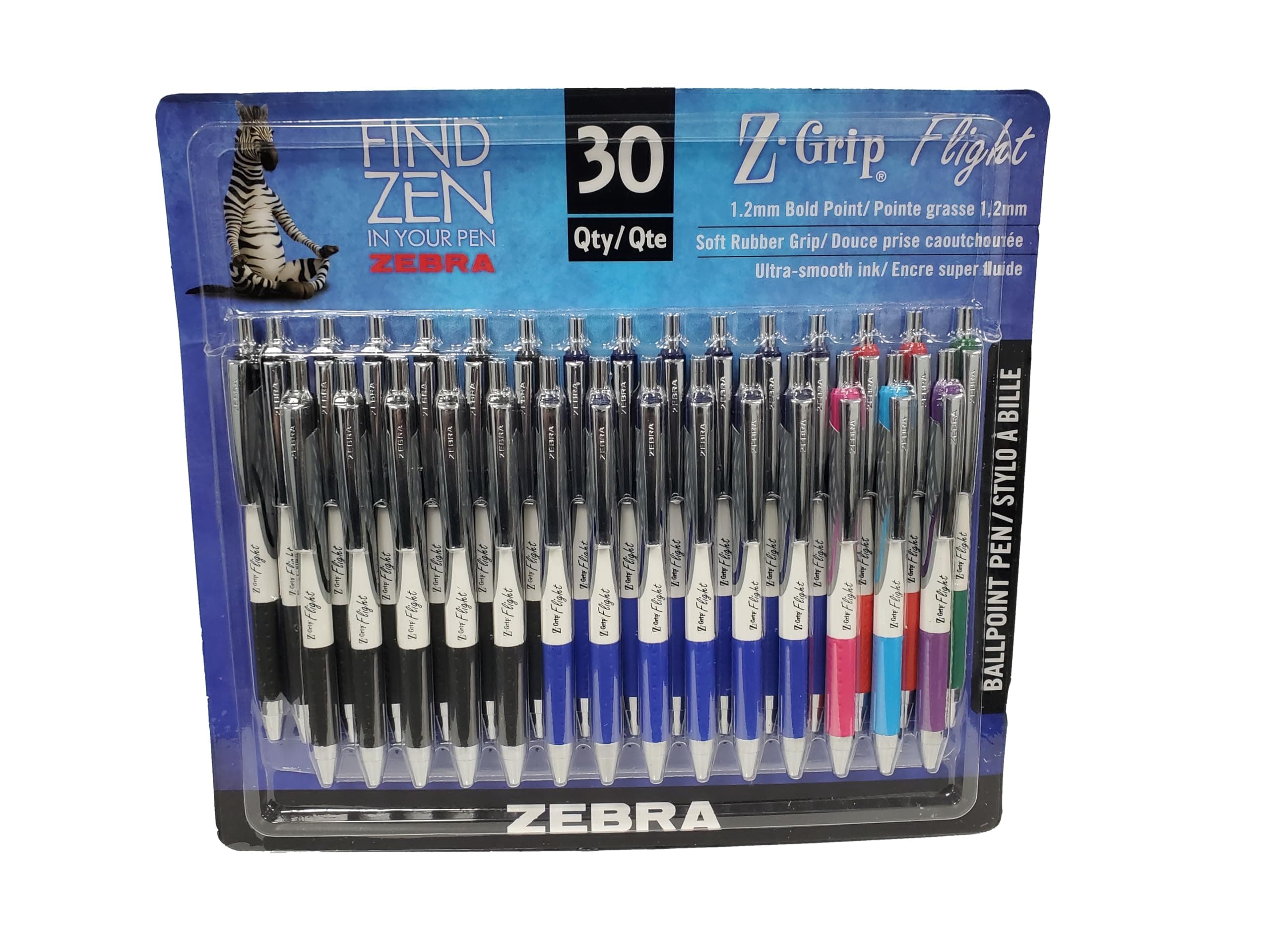 Zebra Z-Grip Flight 1.2 mm Bold Point 30 Pack Multicolor