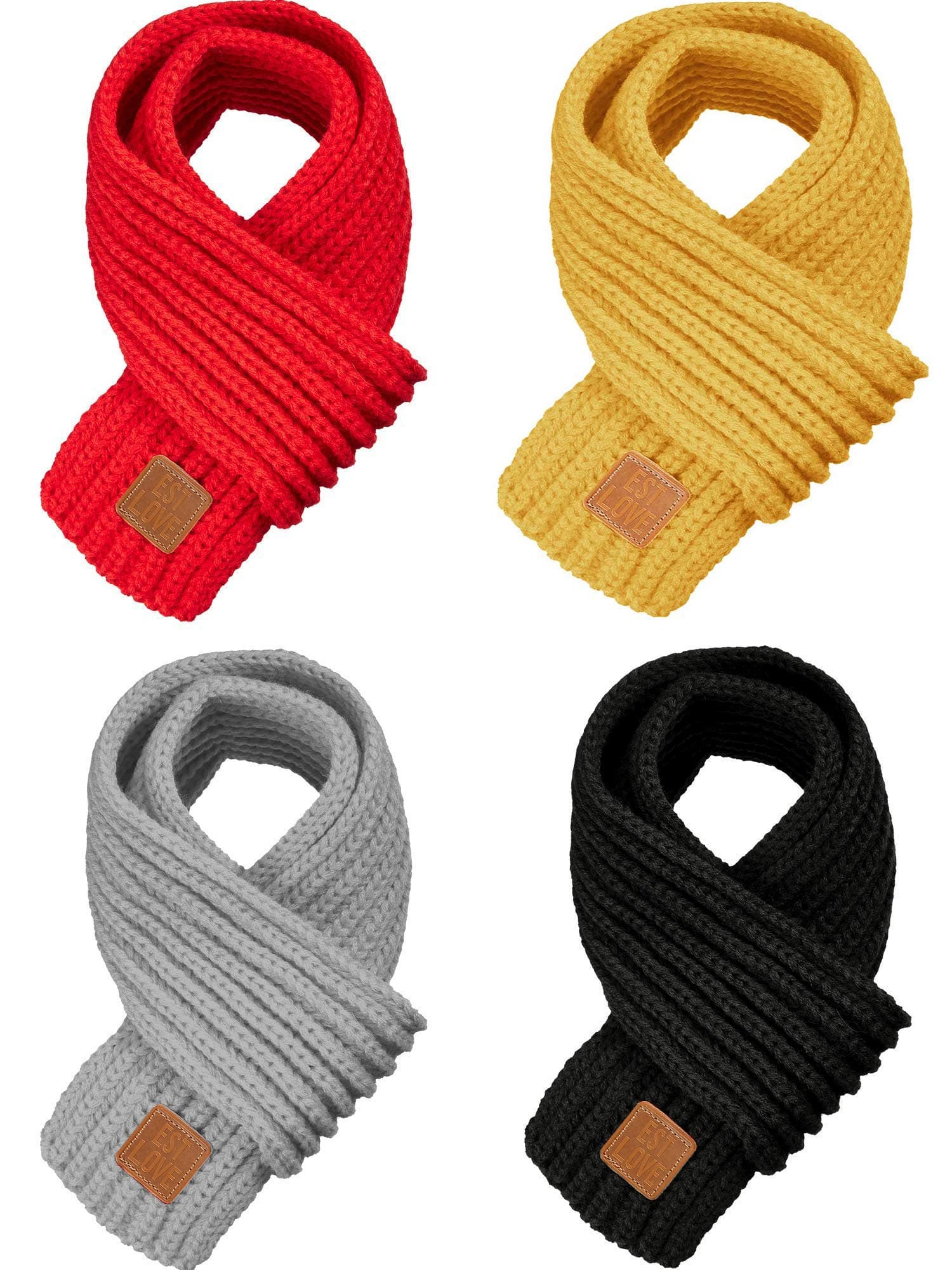 4-Pack Kids Knitted Scarf Solid Color Winter Warm Wrap Scarves for Boys Girls