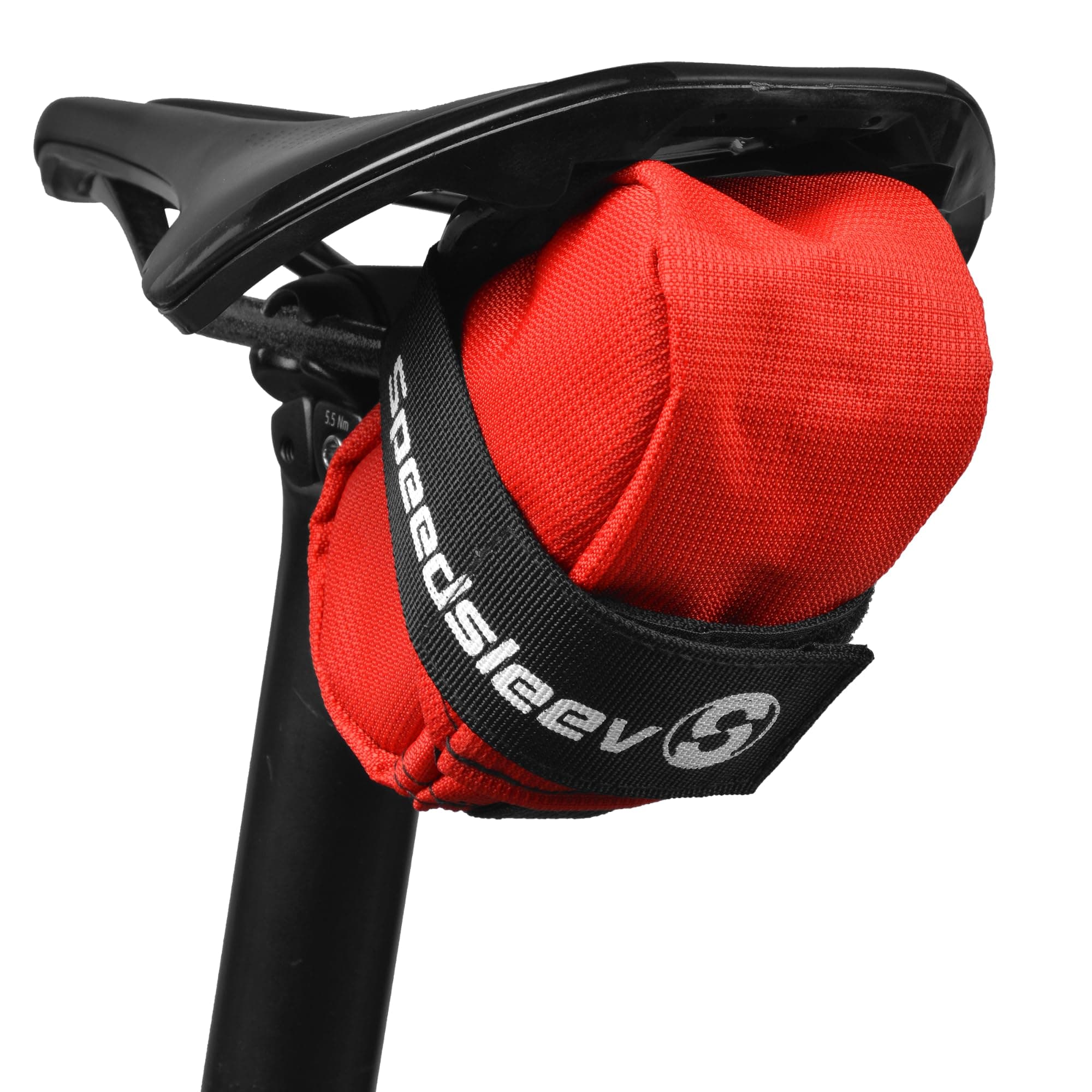 SpeedSleev Ranger Medium Bike Saddle Bag – Compact Under Seat Cycling Pack for Road, Gravel & MTB – Waterproof, Rattle-Free Tool Storage – Lightweight Bike Gear Bag with Reflective Safety Strap – Red