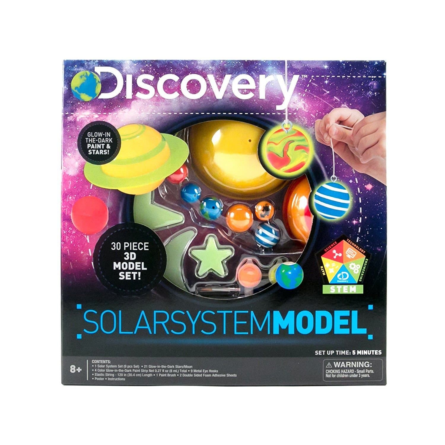 Discovery 3D Solar System by Horizon Group USA, Great Stem Science Kit, 1 Solar System, 4 Glow In The Dark Paints, 21 Glow In The Dark Ceiling & Wall Stickers & More