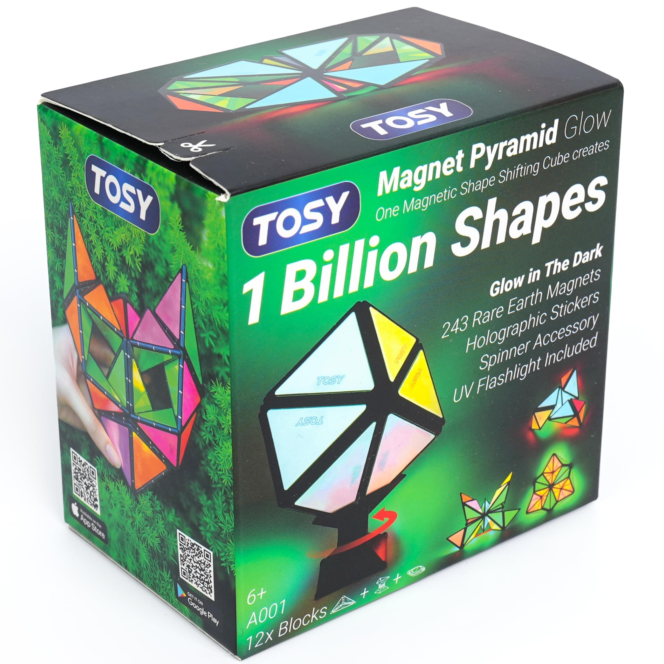 Magnet Pyramid Glow - 1 Cube Transforms into 1 Billion Shapes (Bunny, Egg, Flowers, Hearts), Easter Basket Stuffers Gift, 12 pcs, 243 Magnets, Glowing, Holographic Design, Puzzle/STEM Toy