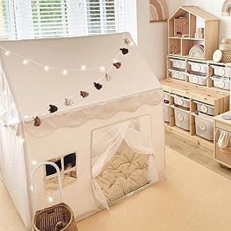 Play Tent with Star Light & Floor Piece Kids Tent Playhouse for Kids Indoor Teepee Tent for Toddler Toys for Boys Girls Neutral Play Room Furniture little dove Two Windows