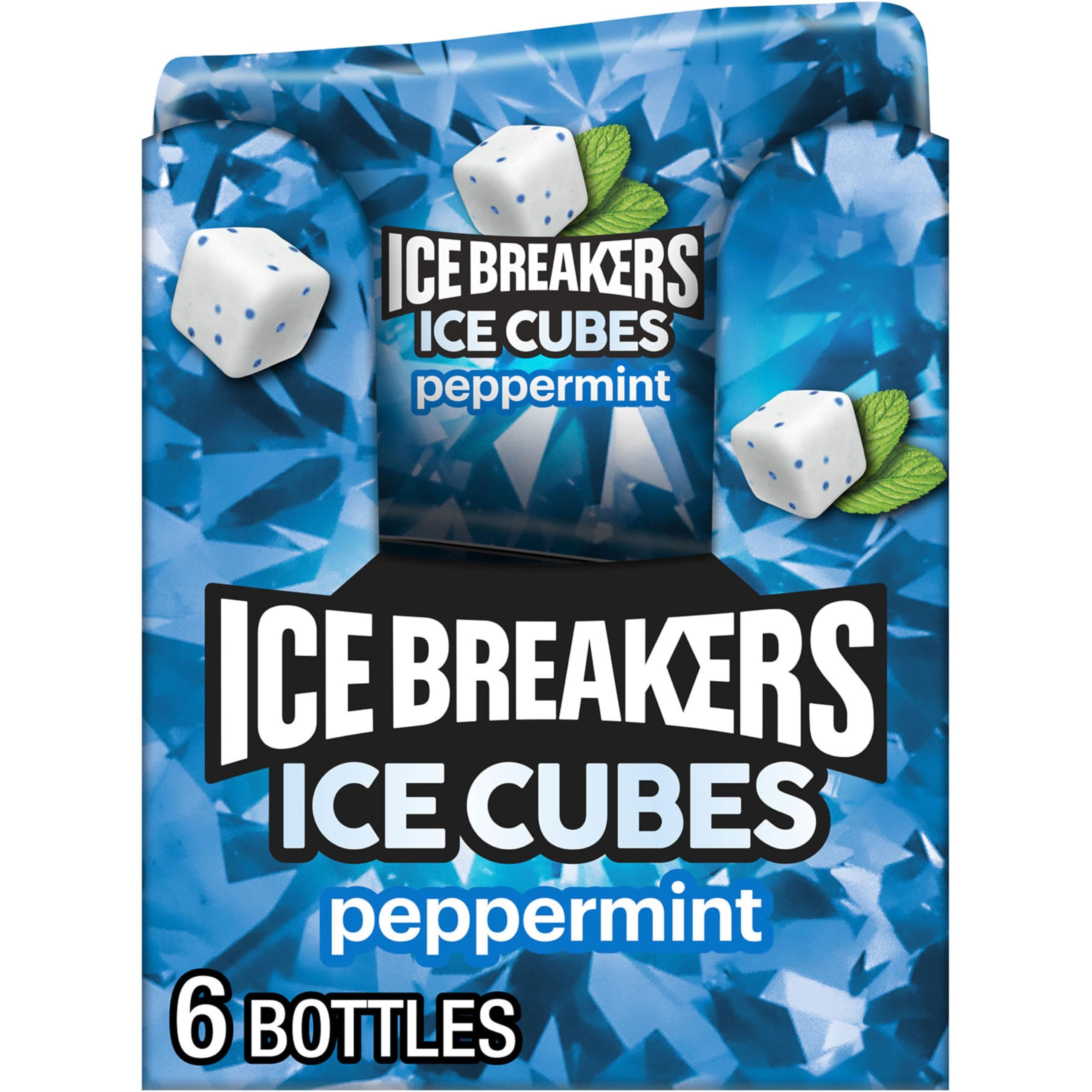 Ice Cubes Peppermint Sugar Free Chewing Gum Bottles, 3.24 oz (6 Count, 40 Pieces)