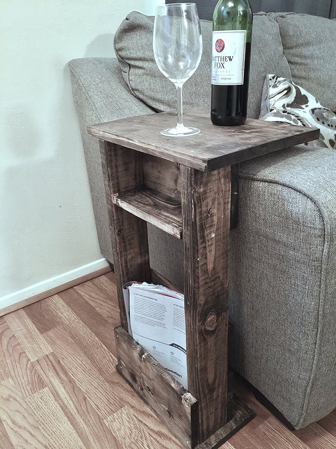 Sofa Chair Arm Rest Table Stand with Shelf and Storage Pocket