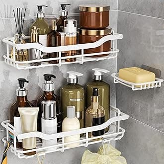 OMAIRA 3-Pack Shower Caddy with Soap Holder, Adhesive Rustproof No-drill Strudy Loading Inside Shower Organizer Shelves Rack Storage Bathroom Organization for Smooth Wall Glass Tile, White (X-Large)