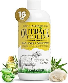 Outback Gold Wool Wash, 16 oz, Original Scent, Plant Based Laundry Detergent for Delicates, Sheepskin, Silk, Baby Items, Mild Liquid Soap with Lanolin