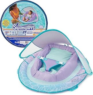 SwimWays Infant Spring Float, Baby Pool Float with Canopy & UPF Protection, Swim Training PFD, Swimming Pool Accessories for Babies 3-9 Months