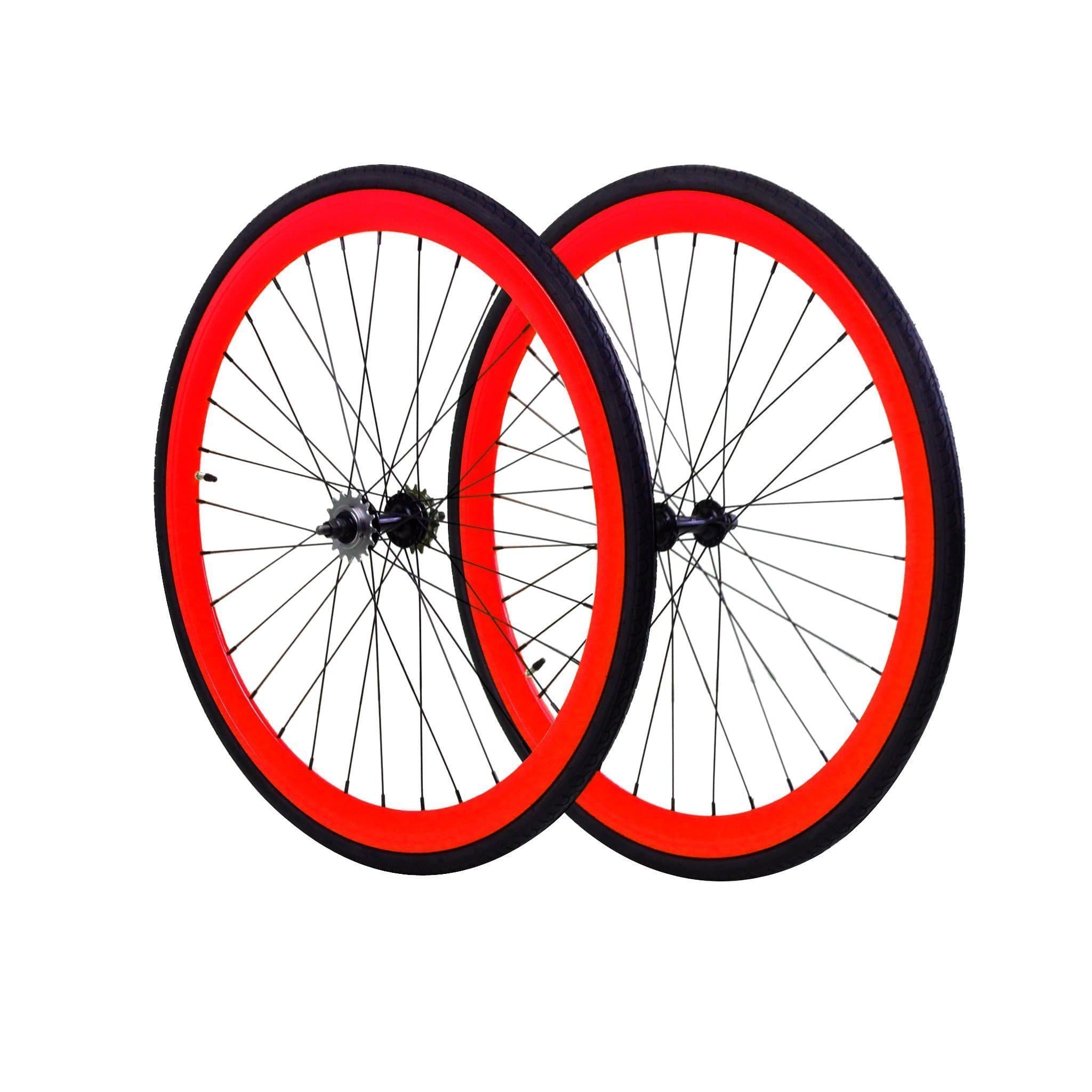 Fixie Wheels Set Fixed Gear Flip-Flop Rear Wheels 45 mm with Kendal Tires 25c, Red