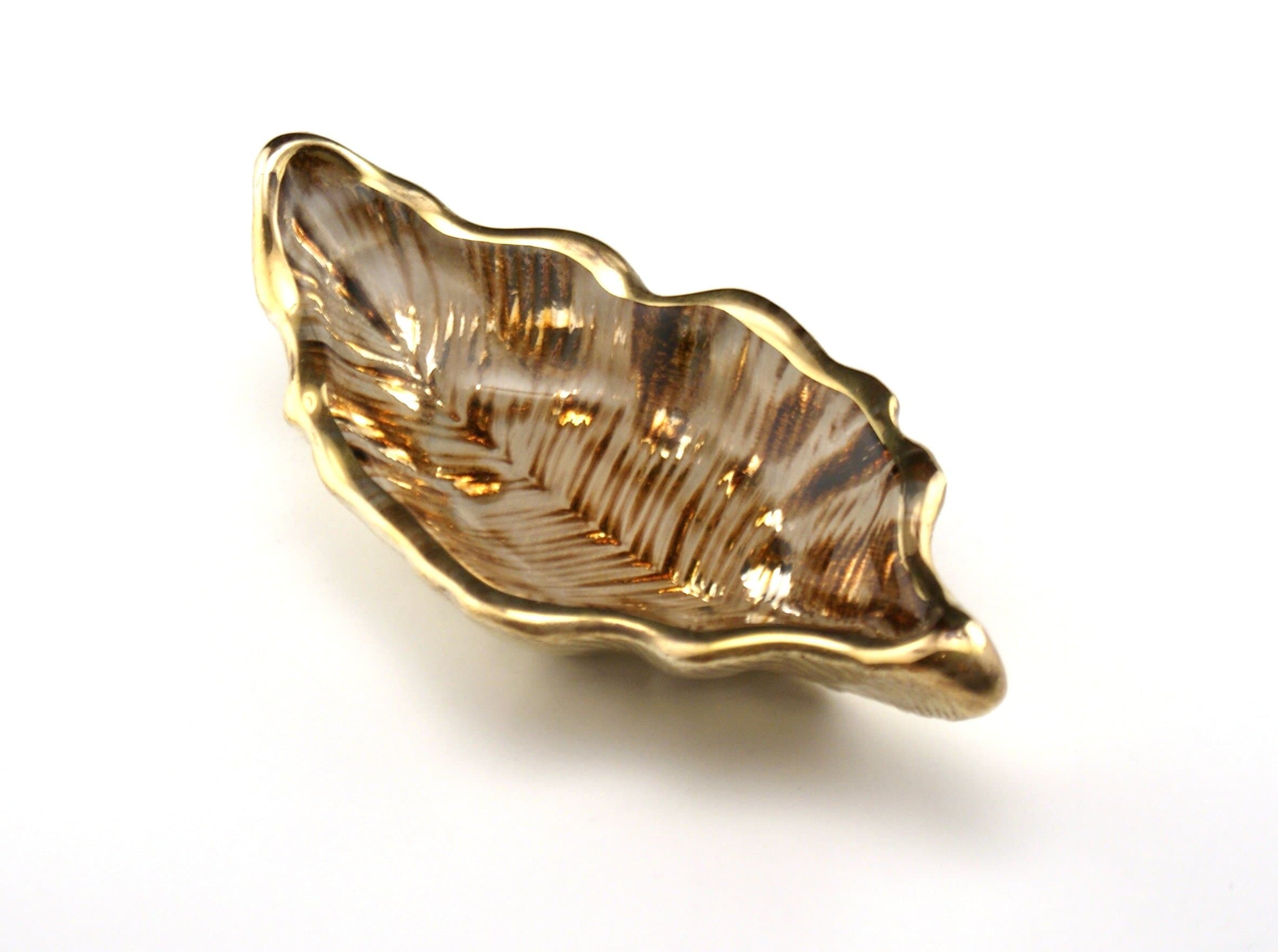 Arda Willow Leaf 3-1/2-Inch By 6-Inch Leaf Dish, Silver Beige Brown Gold Rim, Set of 4