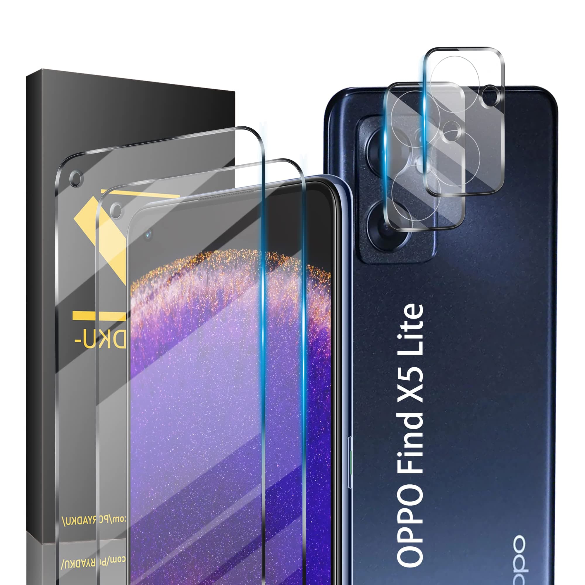 2+2 Pcs for OPPO Find X5 Lite 5G Screen Protector, with 2 Pcs Tempered Glass+ 2 Pcs Camera Lens Protector, Easy Install, HD Anti-Scratch, High Sensitivity, Bubble Free