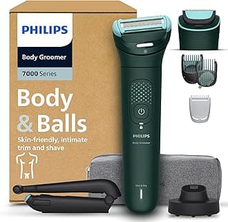 Philips Body Groomer 7000 Series - Trimmer for Men with 2D Flexing Head, Triple Protect Shave System, Interchangeable Heads, Intimate Trim & Shave, 100% Showerproof, 120 min. runtime, Model BG7485/30