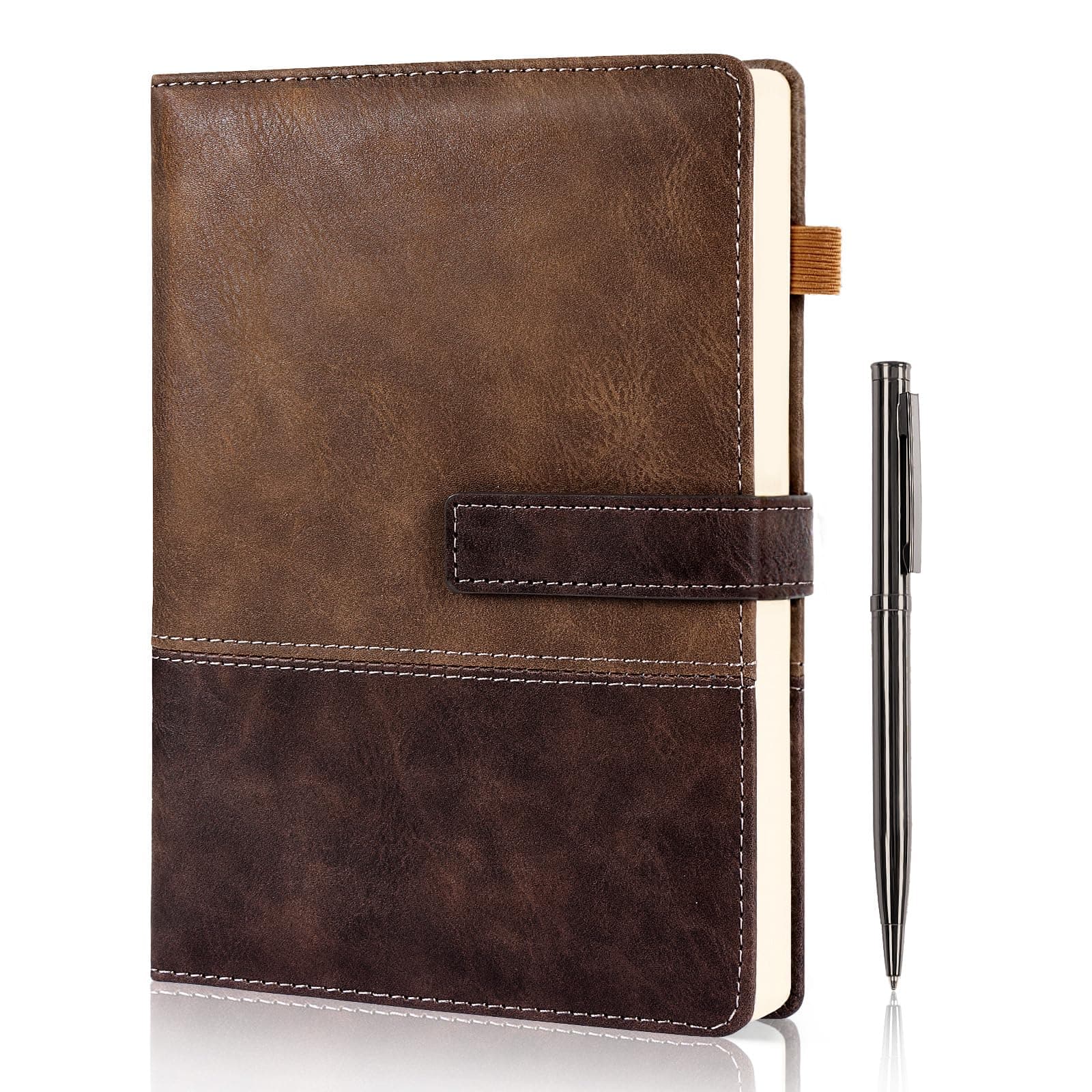 Leather Notebook Journal with Pen, A5 Lined Hardcover Notebook with Magnetic Closure, 240 Pages Daily Journal for Men Women, Ruled Journal Notebooks for Work, Writing, Note Taking - Brown