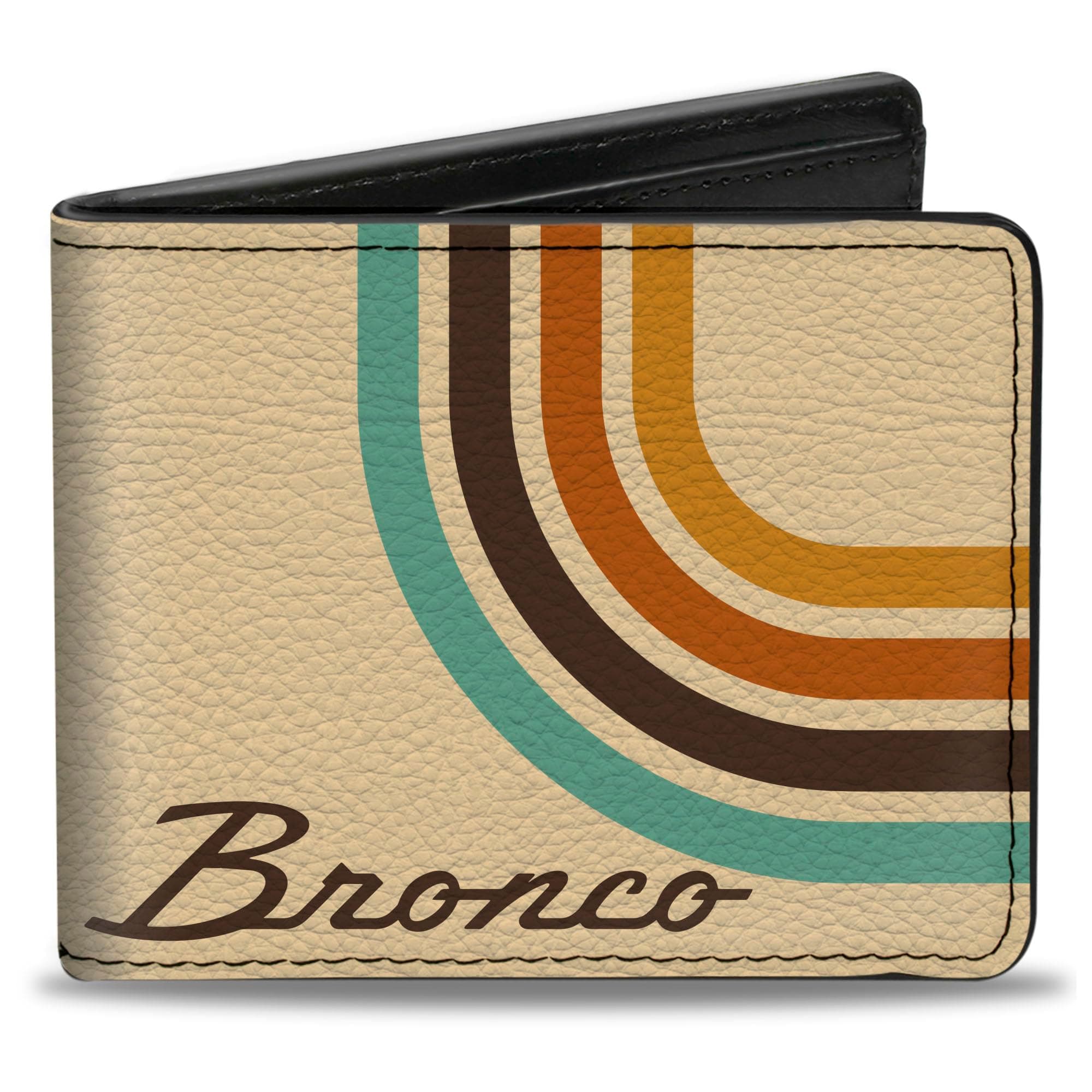 Ford Wallet, Bifold, Ford Bronco Script Lines Beige Brown Blue Orange, Vegan Leather