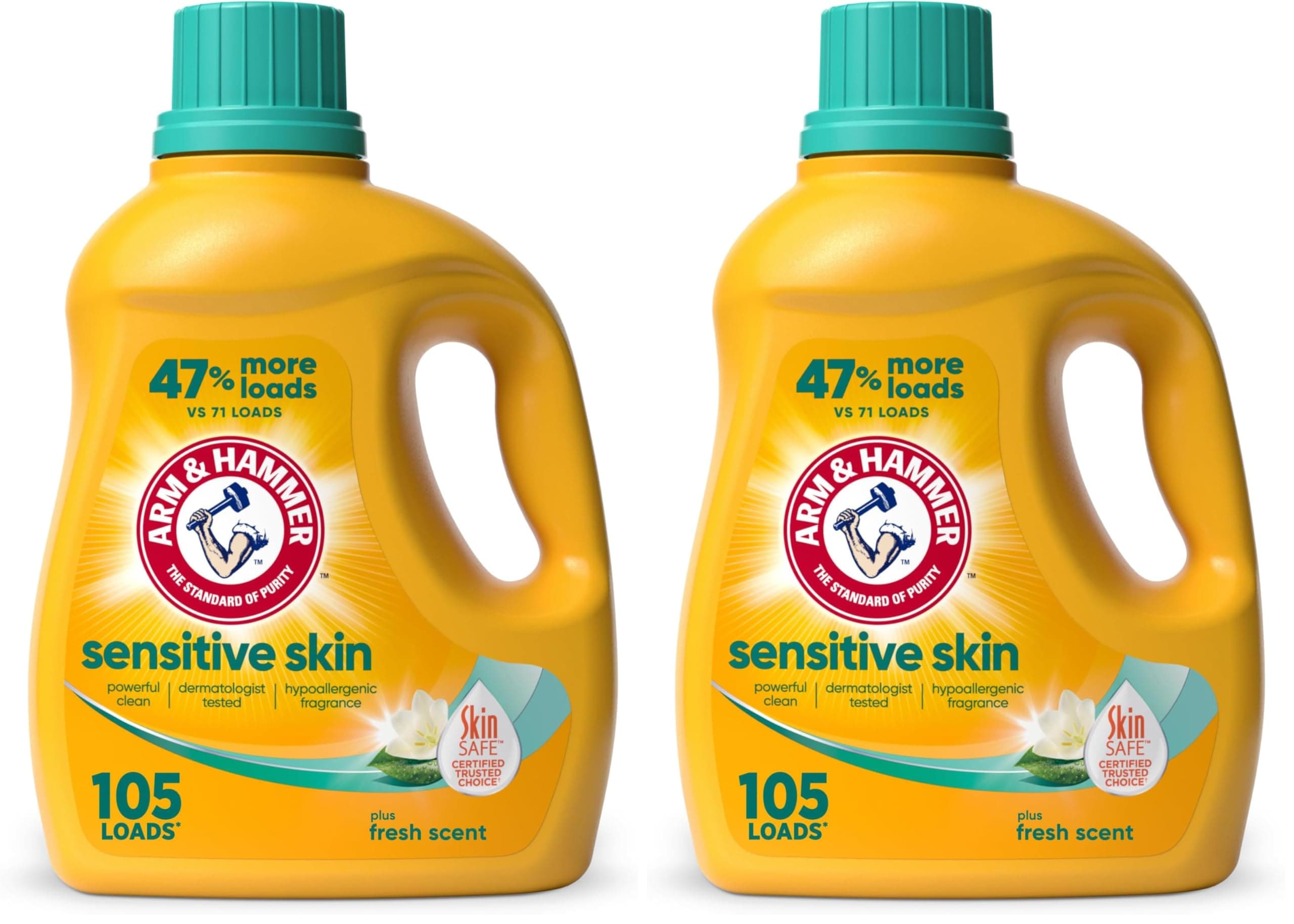 ARM & HAMMER Sensitive Skin Liquid Laundry Detergent, Fresh Scent, 105 fl oz, 105 Loads (Pack of 2)