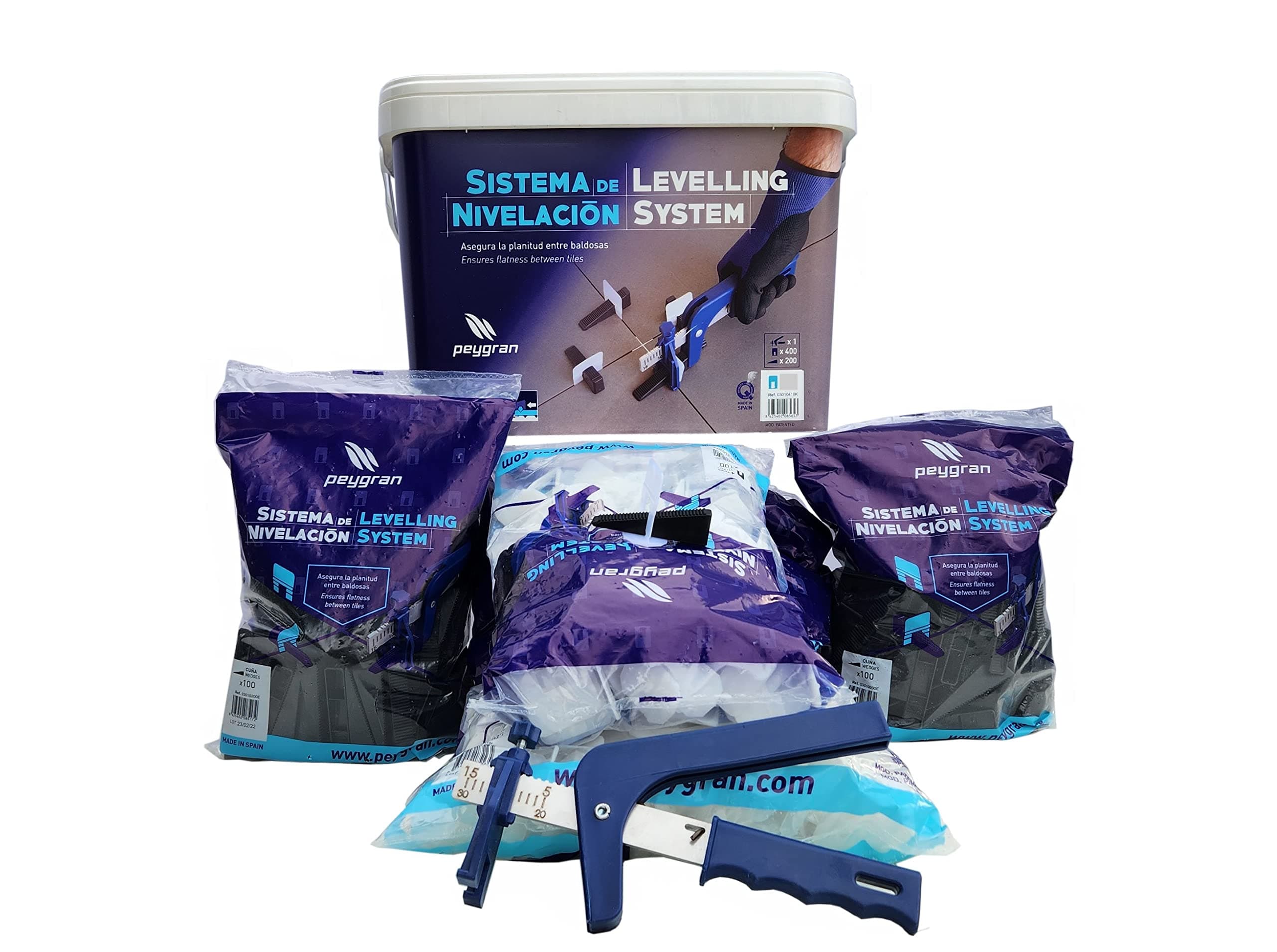 Peygran Tile Leveling System 1/32" (1MM) Super KIT: 400 Tile Leveling Clips + 200 Tile Wedges + Pliers. Lippage Free Tile and Stone Installation for PRO and DIY | Tile Spacers Leveling System