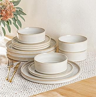AmorArc Ceramic Dinnerware Sets, Handmade Reactive Glaze Stoneware Plates and Bowls Sets,Highly Chip and Crack Resistant | Dishwasher & Microwave Safe Dishes Set, Service for 4 (12pc)
