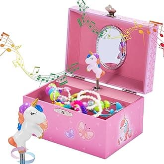 Jewelkeeper Unicorn Butterfly Jewellery Box 1 Piece Pink for Girls - Wooden Jewellery Box with Velvet Lining for Little Girls Necklaces and Accessories