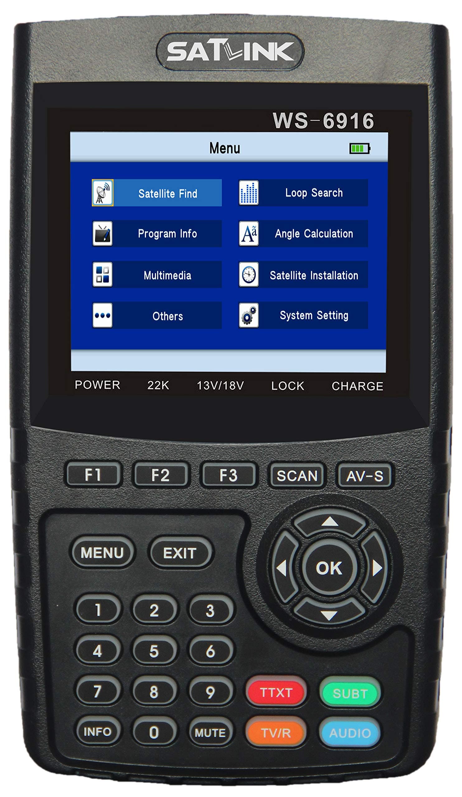 Digital 3.5" LCD Satellite Finder Satellite Meter Detector WS-6916 DVB-S/S2 Compliant Terrestrial Signal Meter Receiver 950~2150MHz -65~-25dBm DISEQC 1.0/1.1/1.2,0/22khz Video Audio Encoding