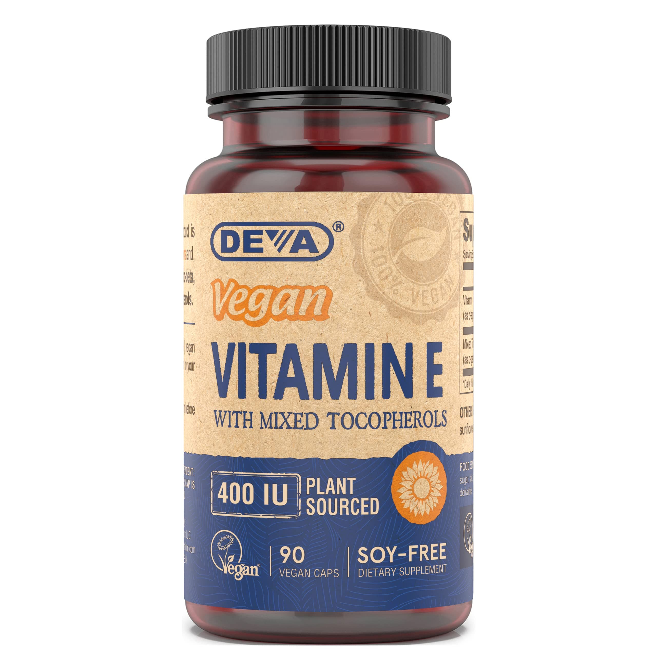 Deva Vegan Vitamins Natural Vitamin E 400iu with Mixed Tocopherols, 90-Count