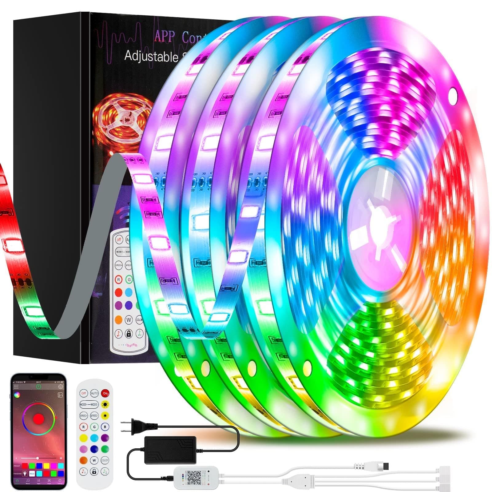 Led Lights for Bedroom 100 FT, Led Lights with App Control IR Remote, Built-in Mic and Music Sync Color Changing Led Strip Lights for Room Decor, 5050 RGB Light Strips Upgraded Adhesive Backing