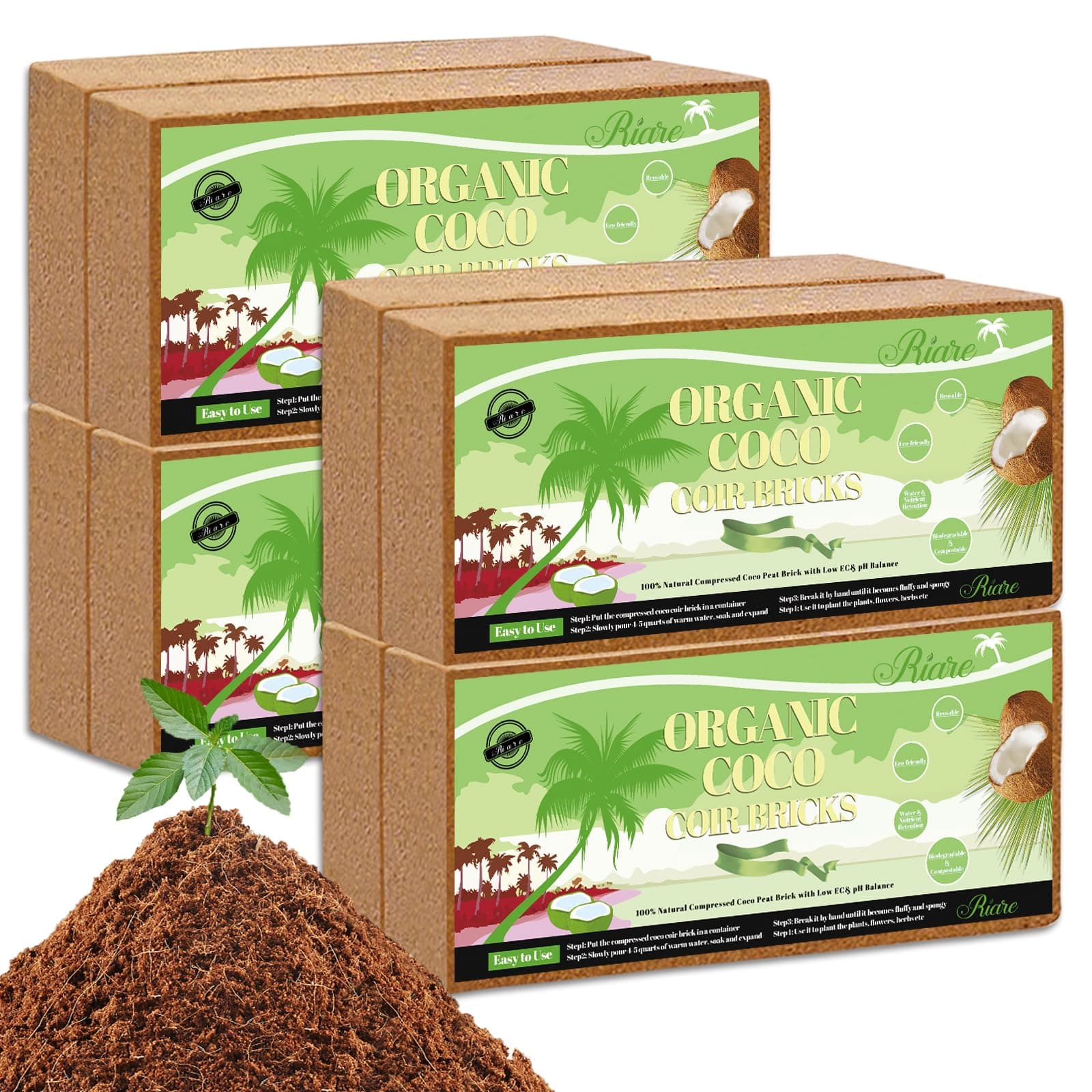 8 x 650g Organic Coco Coir Bricks - 100% Natural Compressed Coco Brick Coco Soil Potting Mix Coconut Fiber Growing Multi Purpose Substrate for Garden Potting Outdoor Indoor Plants