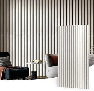 Art3d 2 Wood Slat Acoustic Panels for Wall and Ceiling - 3D Fluted Sound Absorbing Panel with Wood Finish - White Elm