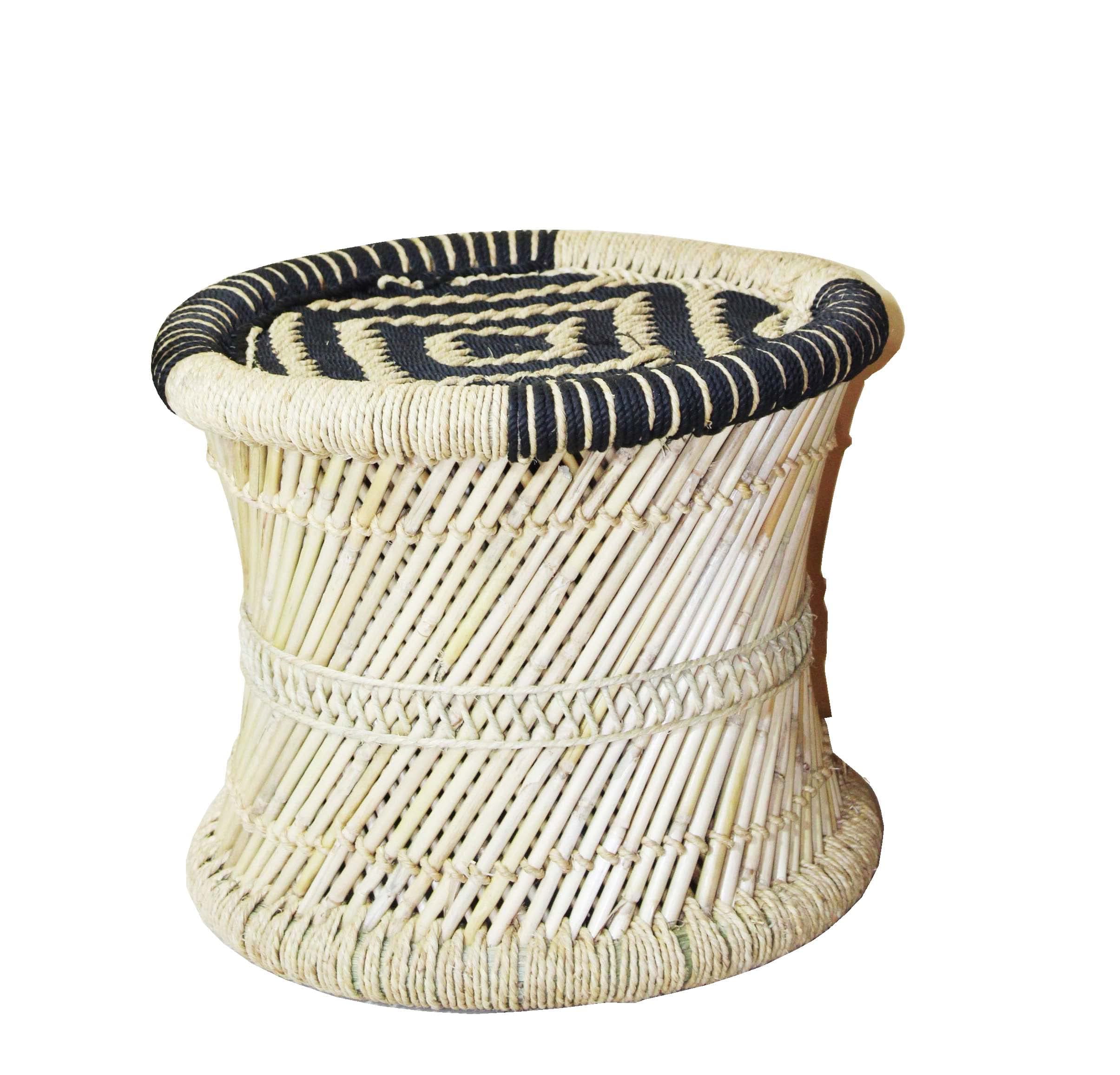 HandmakersBamboo (SARKANDA) Mudda Sitting Stool with Black and Beige (13 X 17) Inches