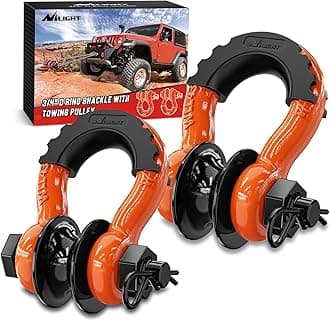 Nilight 3/4" D-Ring Shackle w/Snatch Block (2 Pack) 9,500 lb Working Load, 2-in-1 Heavy‑Duty Towing Pulley w/Isolator for Off‑Road Recovery, Winch Cable & Rope, Truck Jeep ATV UTV Tractor, Orange